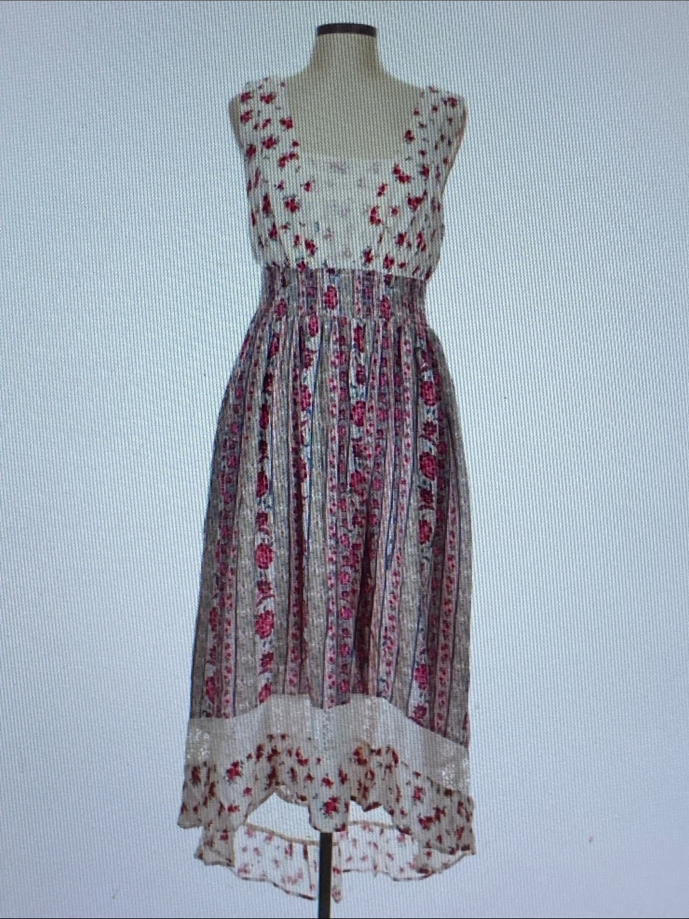 torrid Cream and Pink Floral Asymmetrical Midi Dress